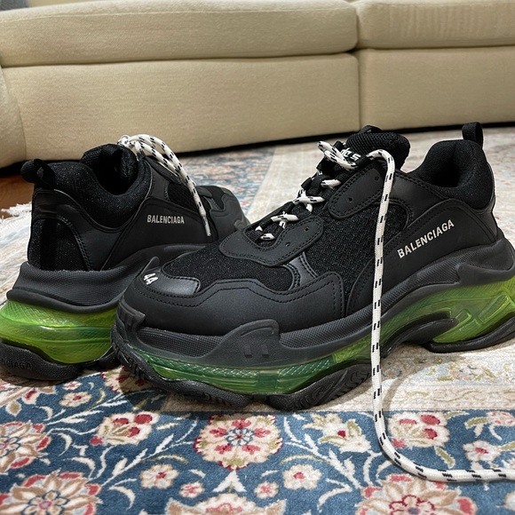 Mens Balenciaga Triple S Clear Sole Sneakers black neon size 10 - Picture 3 of 10